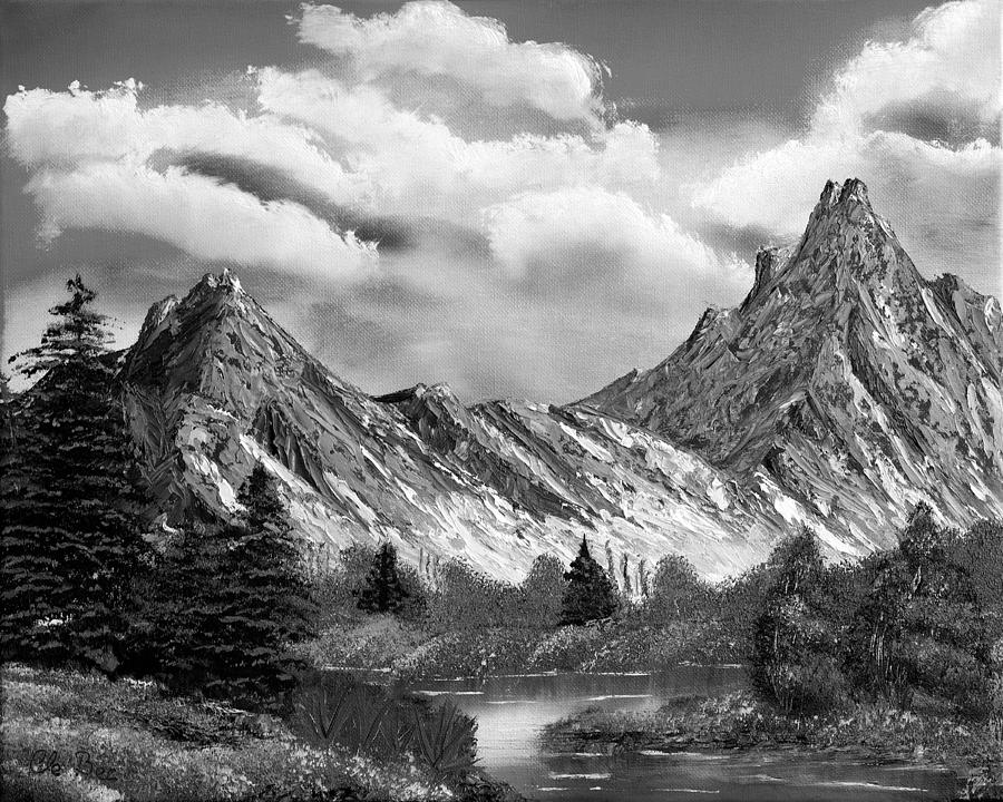 900x720 Rocky Mountain Tranquil Escape In Black And White Painting By - White Mountain Painting