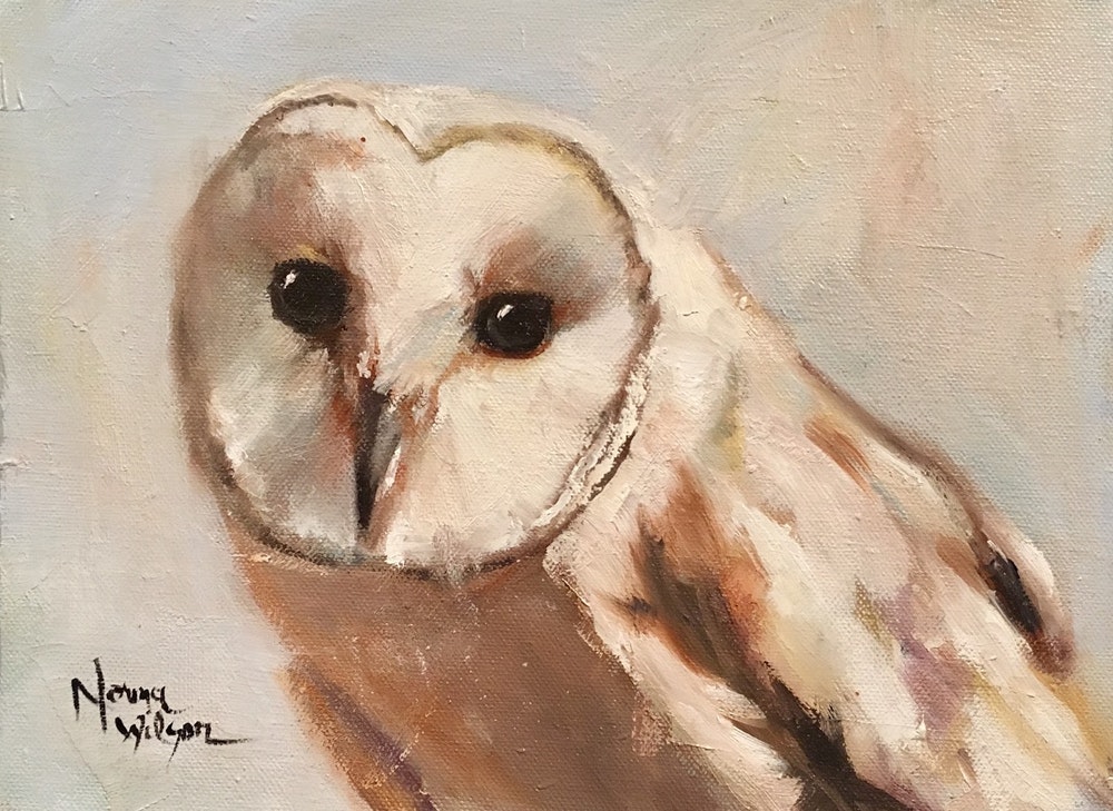 1000x729 Norma Wilson Original Oil White Owl Bird Aviary Barn Animal - White Owl Painting
