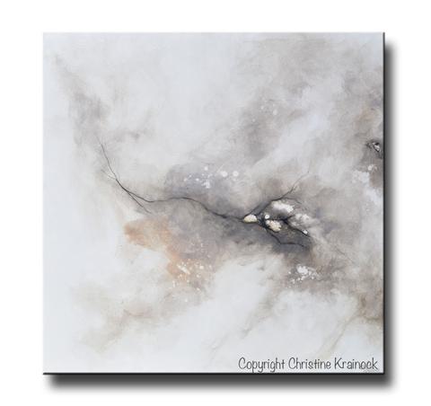 480x452 Original Art White Grey Abstract Painting Modern Canvas Prints - White Painting
