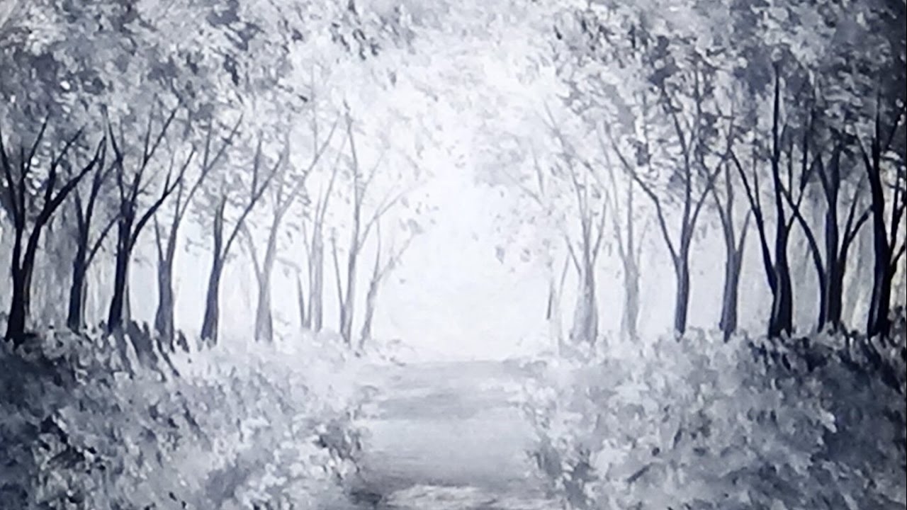 1280x720 Sunlit Forest Path Acrylic Painting Black Amp White Monochromatic - White Painting