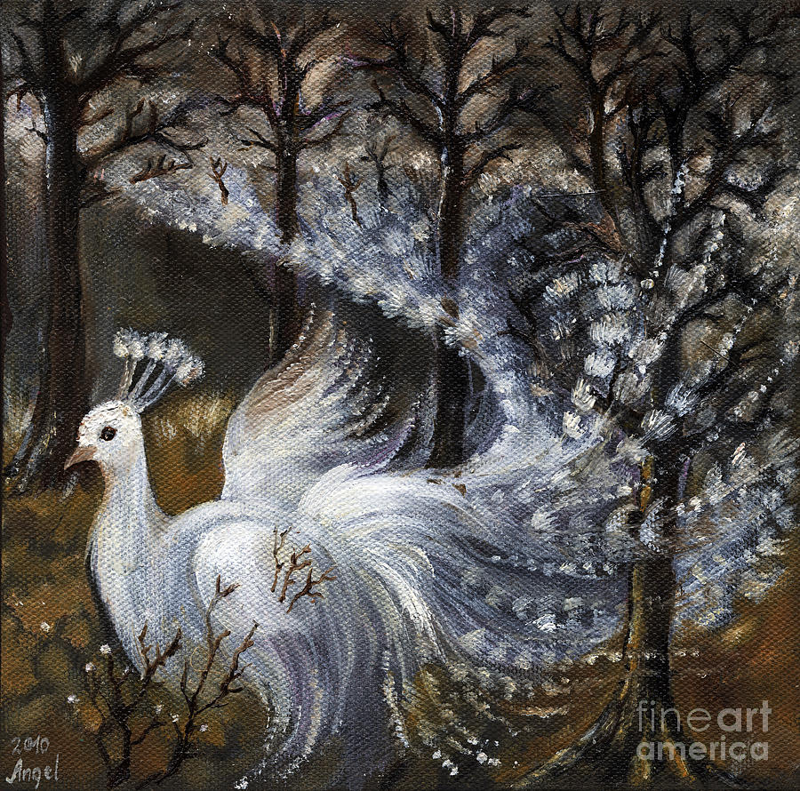 900x890 Here Comes The Mist Painting By Angel Ciesniarska - White Peacock Painting