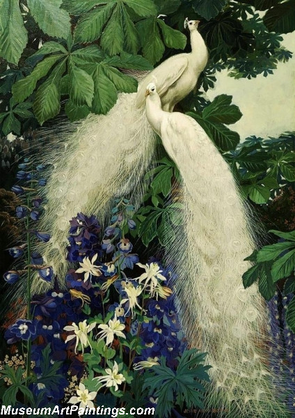 424x600 Peacock Paintings White Peacocks By Jessie Arms Botke 008 - White Peacock Painting