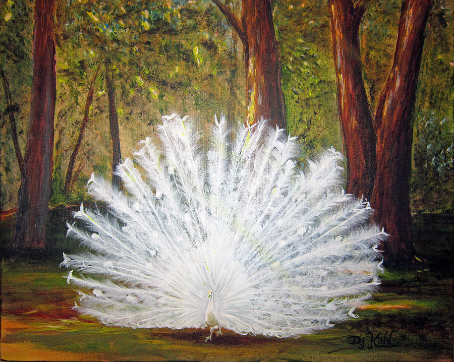 900x718 White Peacock Painting By Dottie Kinn - White Peacock Painting