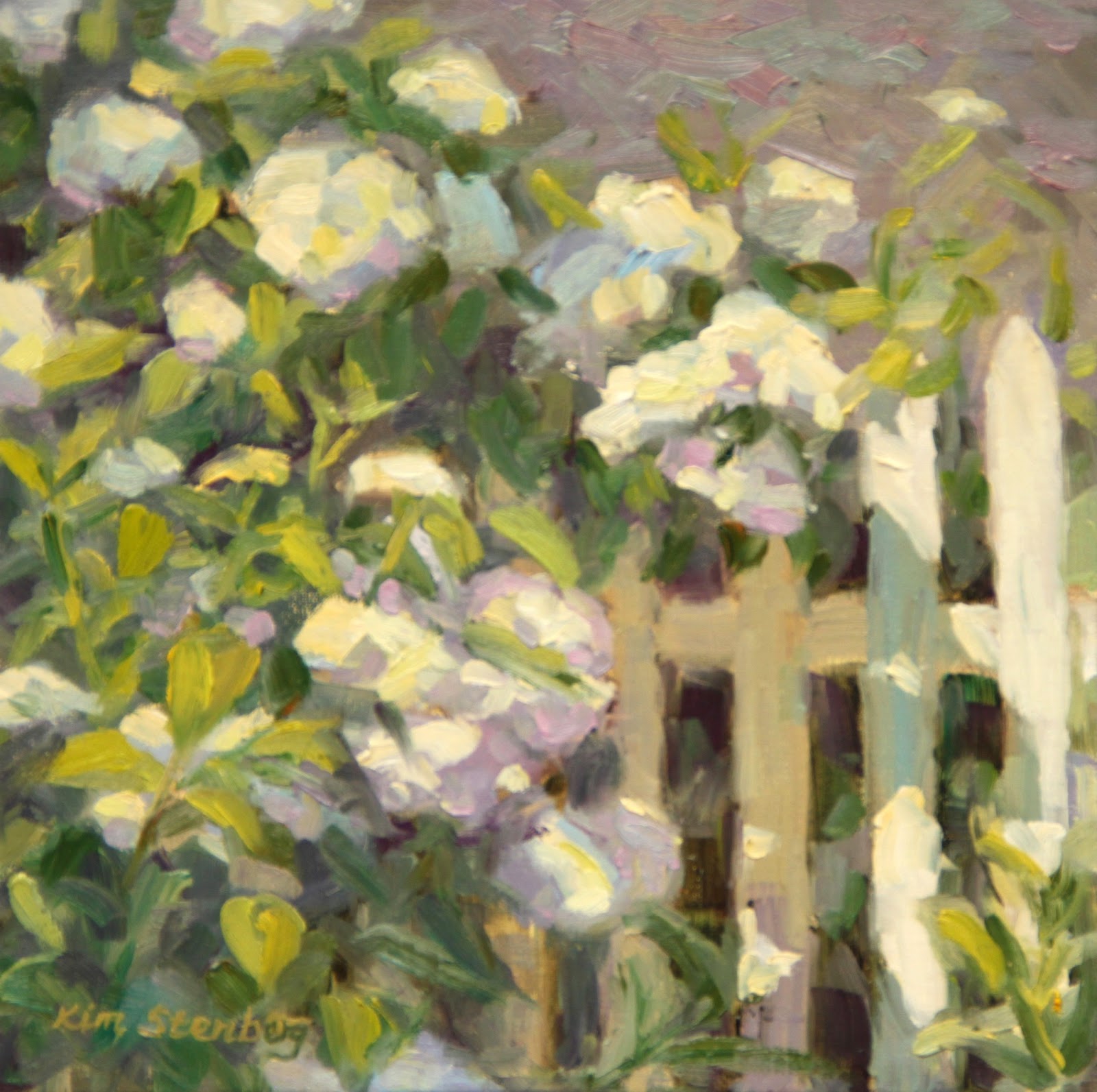 1600x1593 Kim Stenberg's Painting Journal Hydrangea And White Picket Fence - White Picket Fence Painting
