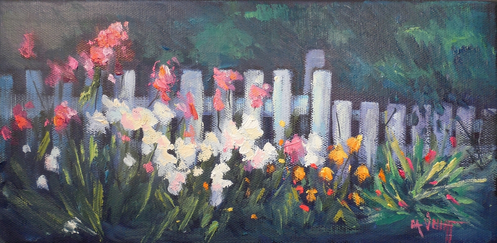 983x482 Carol Schiff Daily Painting Studio Daily Painting, Small Flower - White Picket Fence Painting