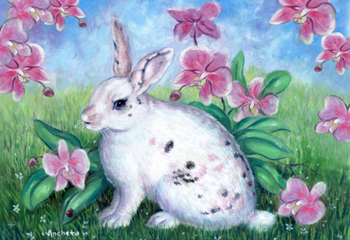 500x343 White Rabbit Oil Painting By Richard Ancheta - White Rabbit Painting
