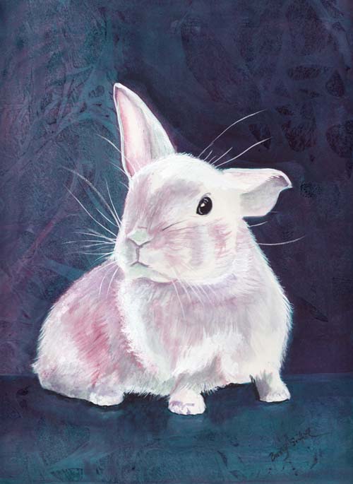 500x685 Bunny's Artwork White Rabbit Watercolor Painting - White Rabbit Painting