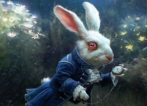 300x216 New White Rabbit Alice In Wonderland Painting Wall Art Print - White Rabbit Painting