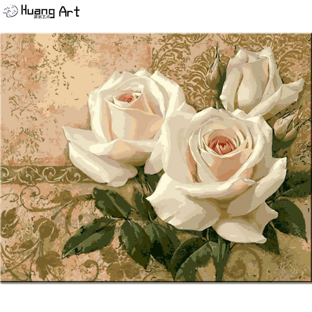 640x640 Number Painting Diy Number White Rose Oil Painting On Canvas - White Rose Oil Painting