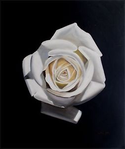 253x300 Single White Rose, Quality Hand Painted Oil Painting 20x24in Ebay - White Rose Oil Painting