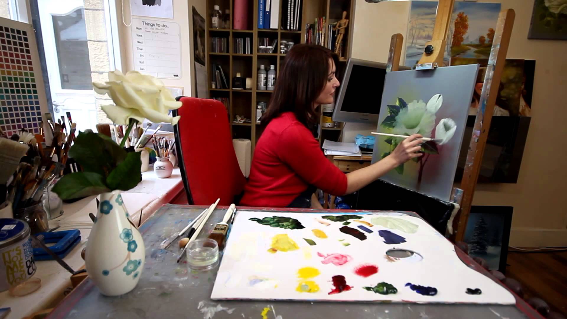 1920x1080 White Rose Oil Painting Tutorial For Beginners - White Rose Oil Painting