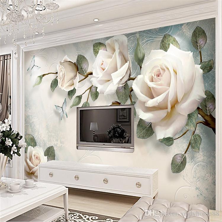750x750 3d European Simple Hand Painted Oil Painting White Rose Background - White Rose Oil Painting