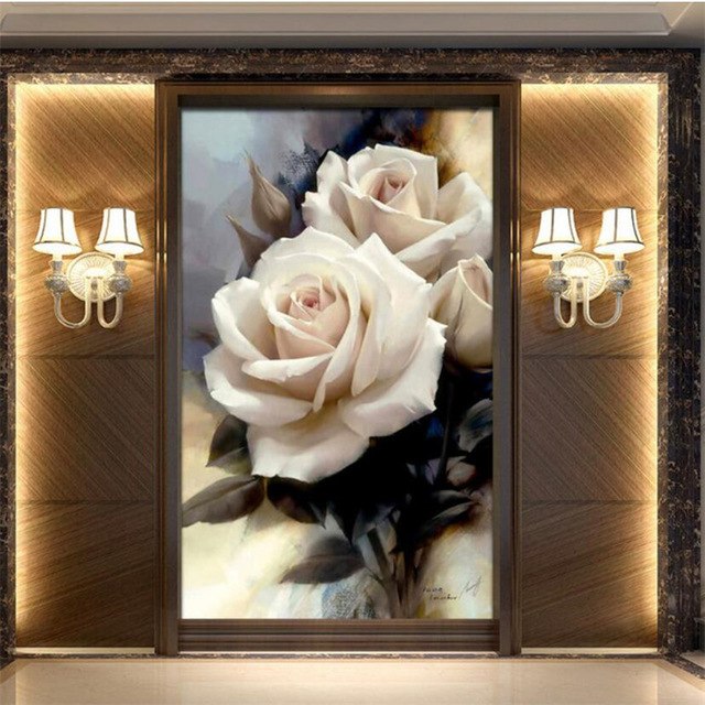 640x640 Beibehang Custom Photo Wallpaper 3d White Rose Oil Painting Flower - White Rose Oil Painting