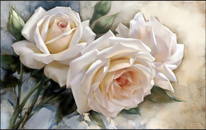 800x503 Custom 3d Large Mural,beautiful White Rose Oil Painting Papel De - White Rose Oil Painting