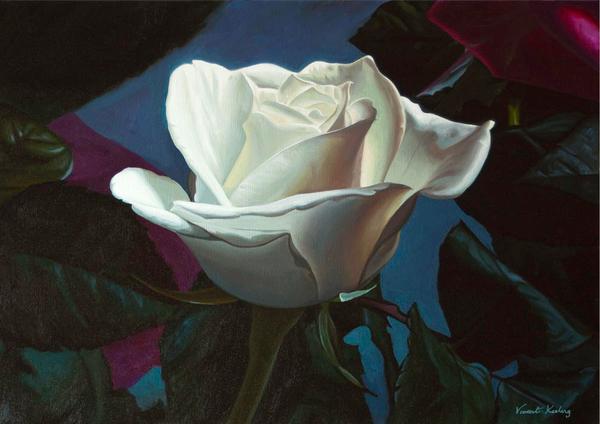 600x424 Fount Of Life - White Rose Oil Painting