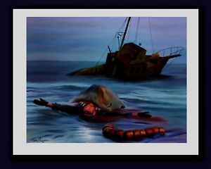 300x240 Jaws Signed Art Print By Tom Ryan - White Shark Painting