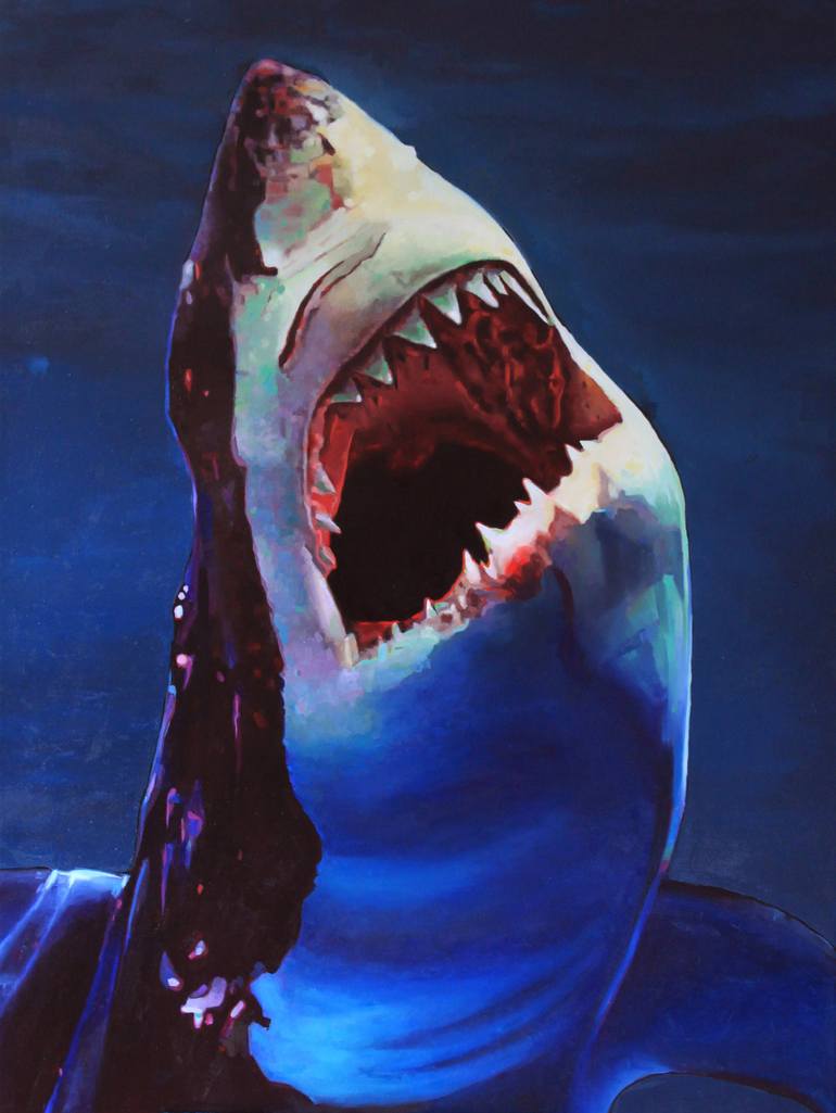 770x1025 Saatchi Art White Shark Painting By Matthew Robertson - White Shark Painting