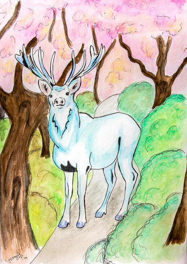 636x900 White Stag Painting By Pati Photography - White Stag Painting