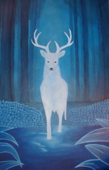 383x599 White Stag By Cuckoo Mastigophorer - White Stag Painting