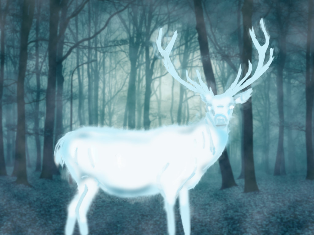 1024x768 White Stag By Terriprayutm - White Stag Painting