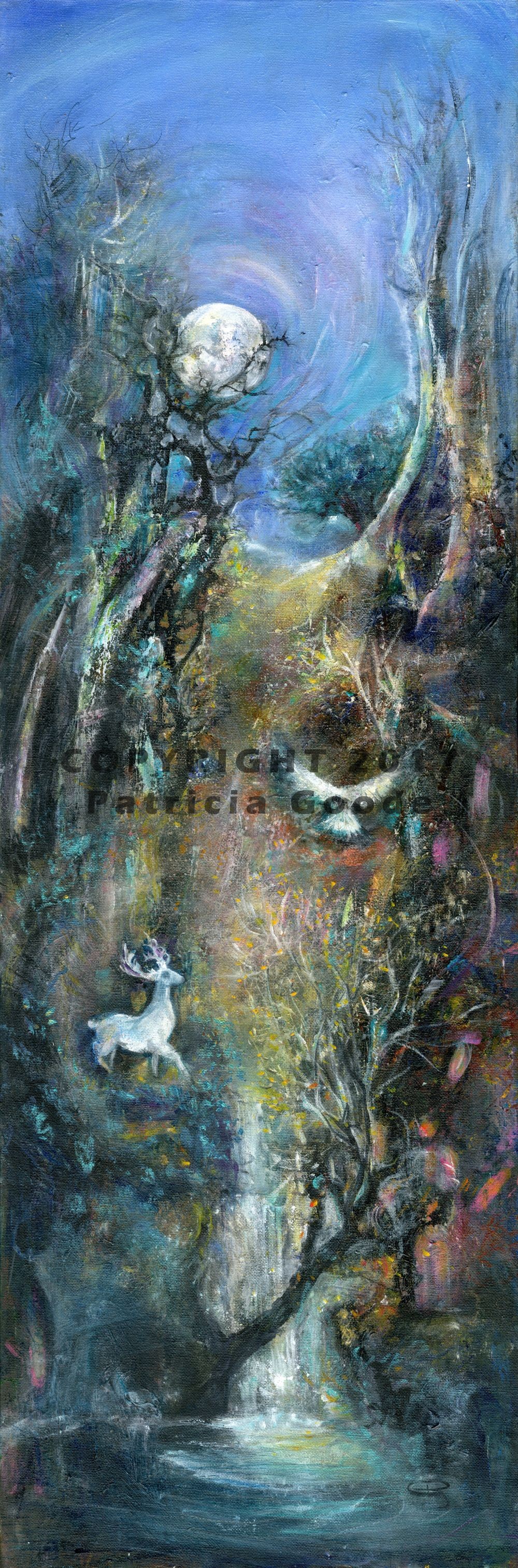 1000x3028 White Stag In Moonlight Patricia Goode - White Stag Painting