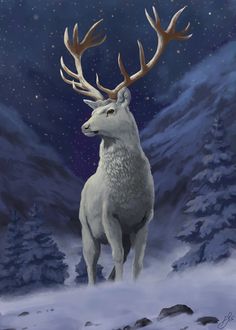 236x330 White Stag Painting - White Stag Painting