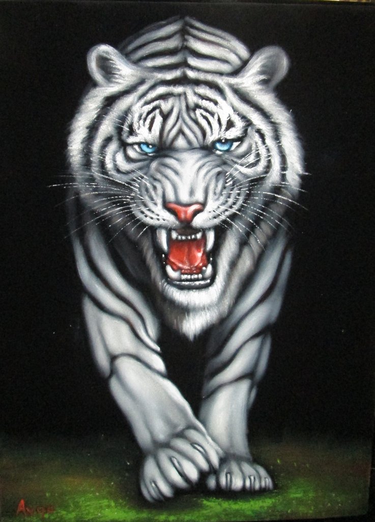 737x1024 Tiger, White Tiger, Siberian Bengal Tiger, Original Oil Painting - White Tiger Painting