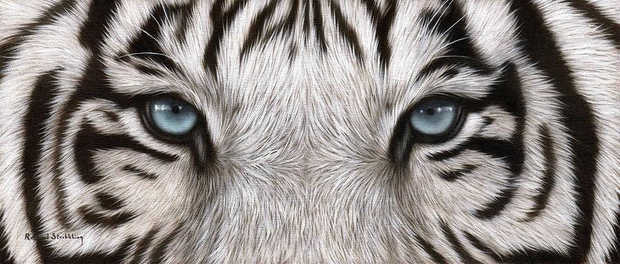 900x383 White Tiger Eyes Painting Painting By Rachel Stribbling - White Tiger Painting