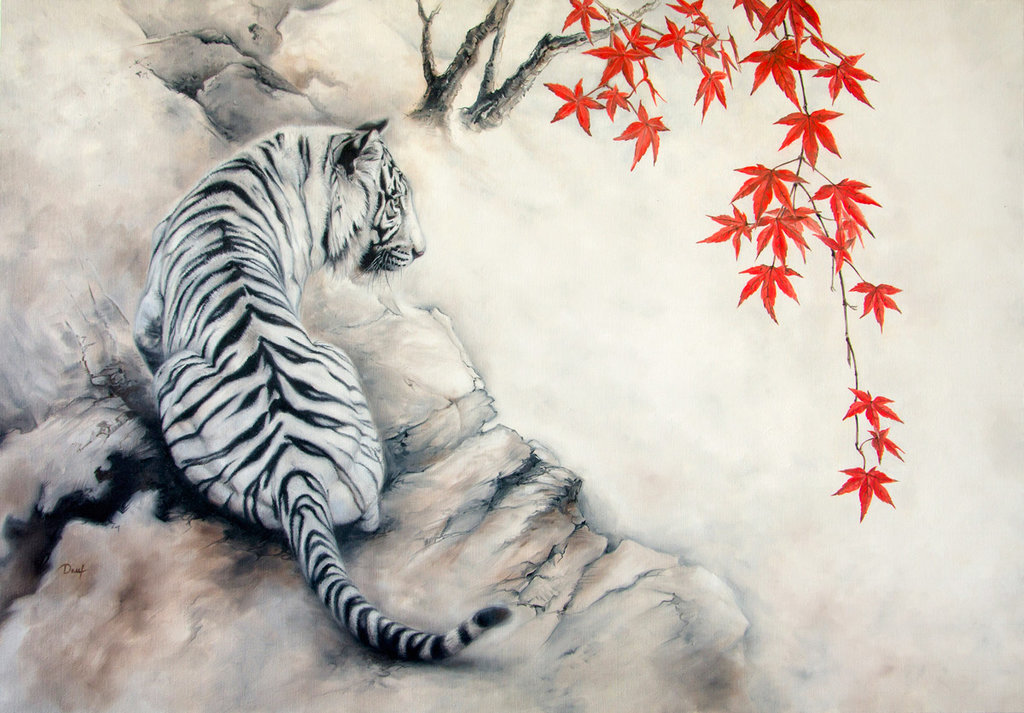 1024x713 White Tiger By Irenadem - White Tiger Painting
