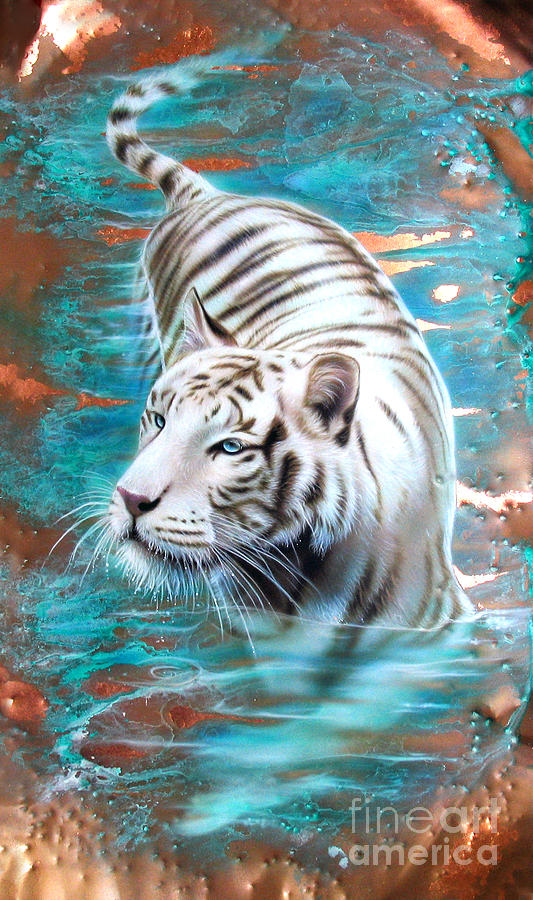 533x900 Copper White Tiger Painting By Sandi Baker - White Tiger Painting