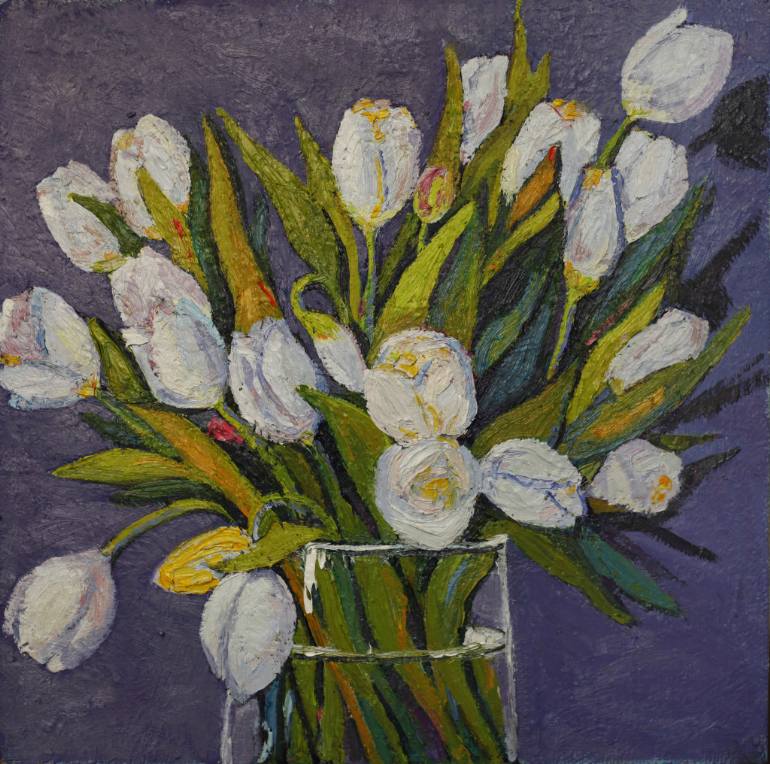 770x764 Saatchi Art White Tulips Painting By Ellada Ismayil - White Tulip Painting