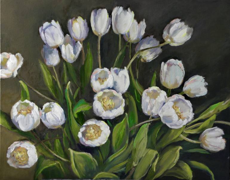 770x604 Saatchi Art White Tulips Gentle Spring Flowers. Painting By - White Tulip Painting