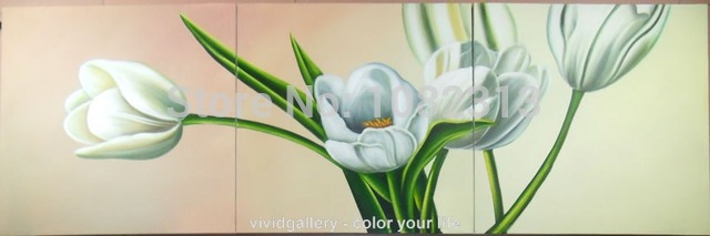 640x213 Stretched Framed Huge Oil Paintings 150cmx50cm Hand Painted Canvas - White Tulip Painting