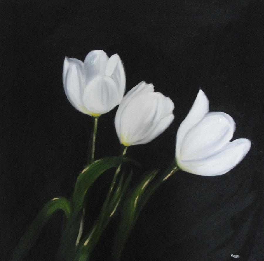 900x889 White Tulips On Black Painting By Maureen Hargrove - White Tulip Painting