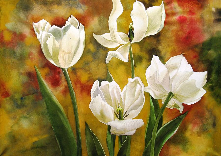 900x635 White Tulips Painting By Alfred Ng - White Tulip Painting
