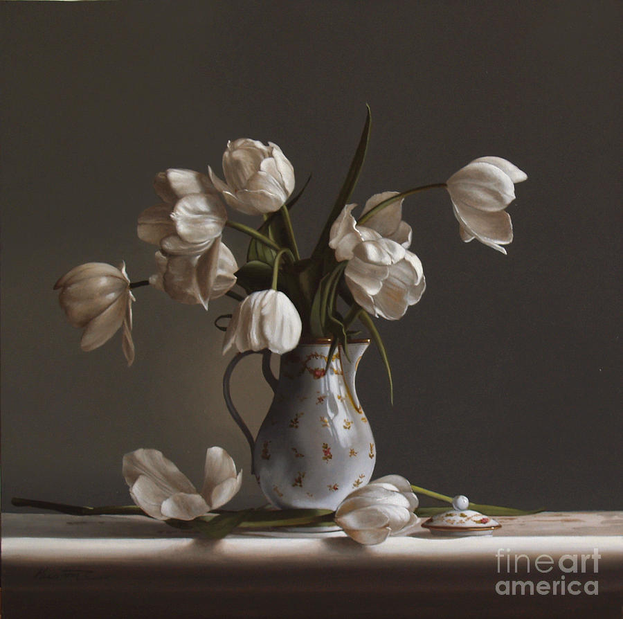 900x894 White Tulips Painting By Lawrence Preston - White Tulip Painting