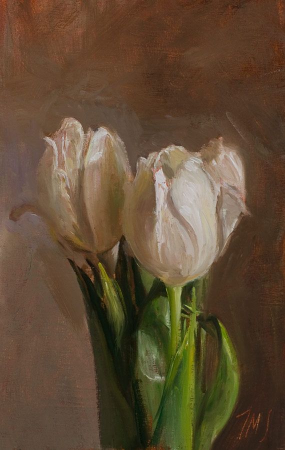 570x900 Daily Painting Titled White Tulips - White Tulip Painting