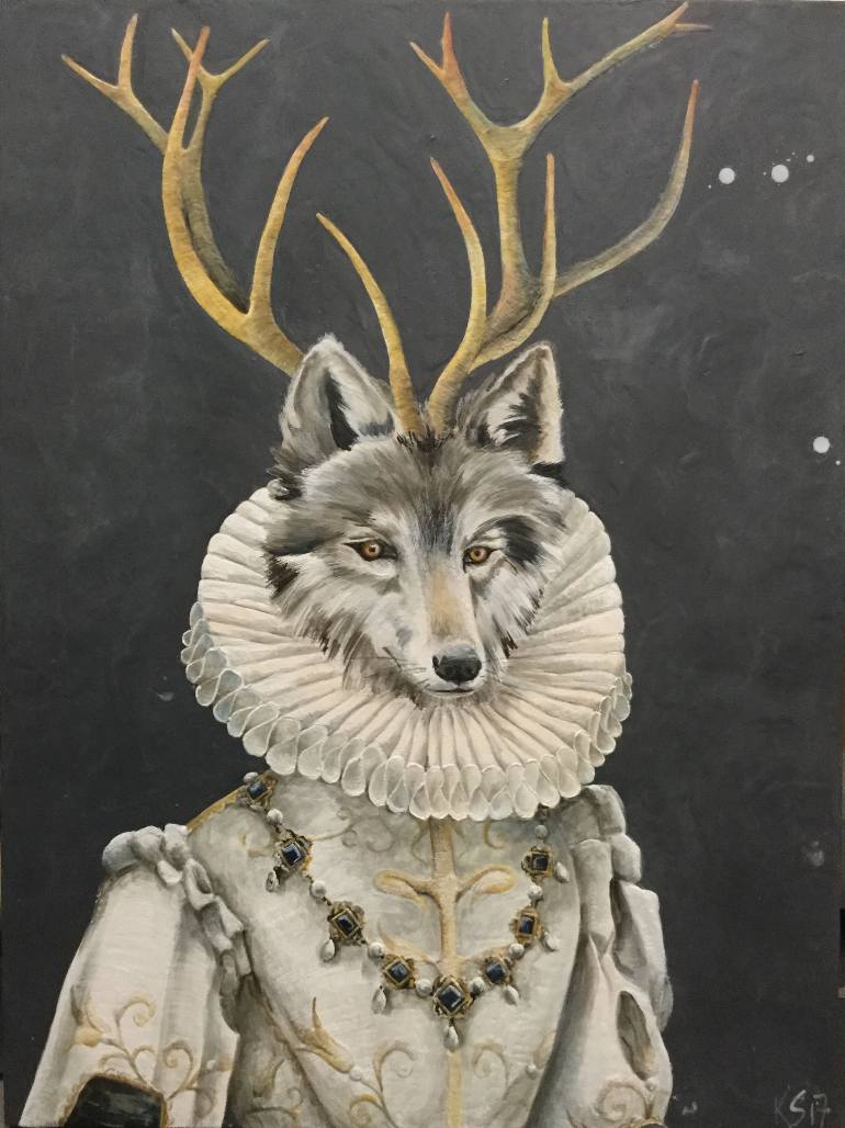 770x1028 Saatchi Art The White Wolf Painting By Kari Serrao - White Wolf Painting