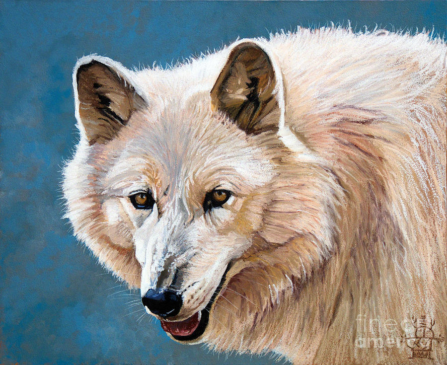 900x735 White Wolf Painting By J W Baker - White Wolf Painting