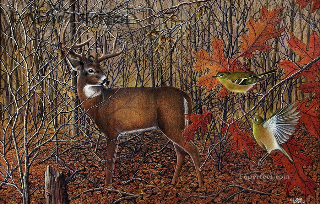 1019x650 Whitetail Buck Birds Painting In Oil For Sale - Whitetail Buck Painting
