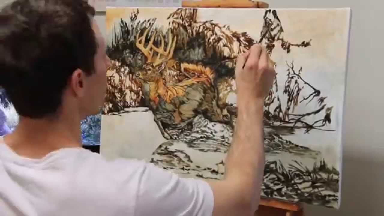 1280x720 Running White Tailed Deer Oil Painting In Progress - Whitetail Deer Painting