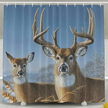 355x355 Whitetail Deer Painting Shower Curtain Waterproof - Whitetail Deer Painting