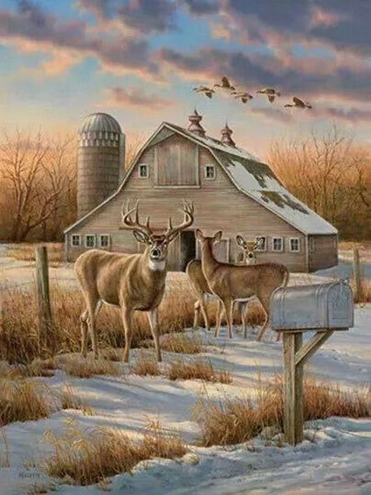 525x700 Rural Route Original Acrylic Painting Depicting A Mature - Whitetail Painting