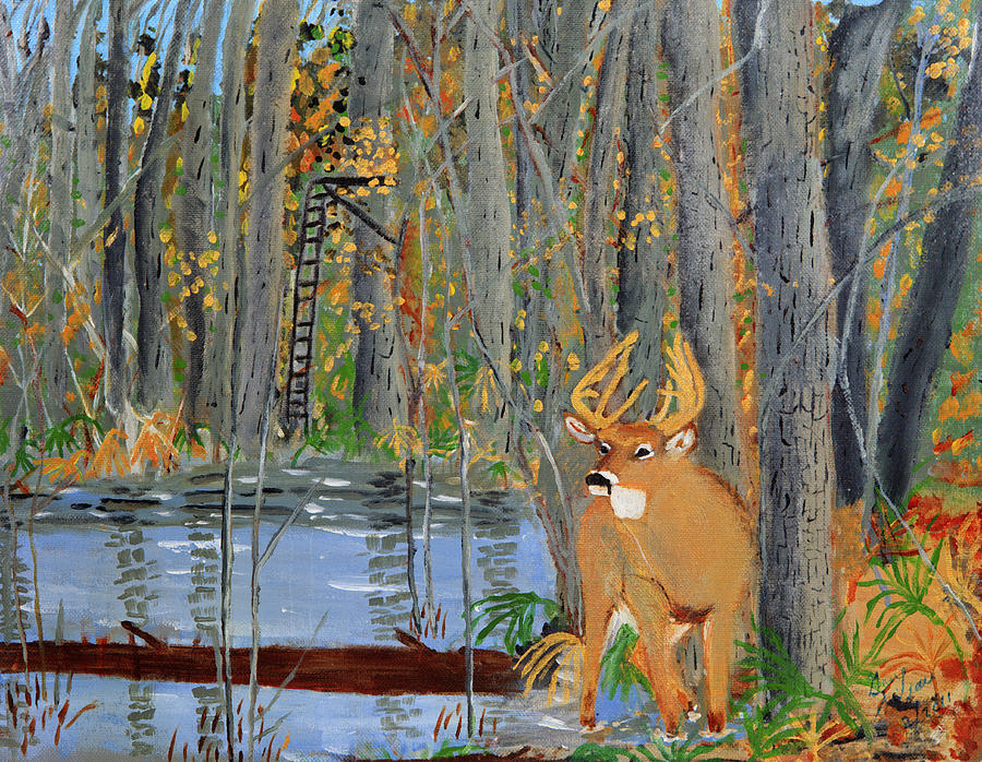 900x698 Whitetail Deer In Swamp Painting By Swabby Soileau - Whitetail Painting