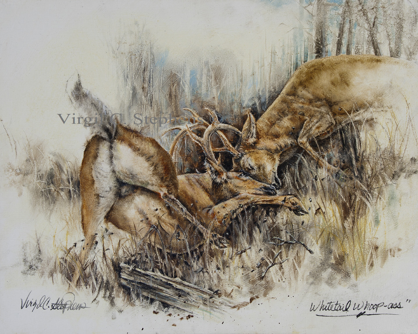 1440x1152 Whitetail Whoop Ass Original Oil Painting, Artwork By Virgil C - Whitetail Painting