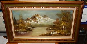 300x152 G.whitman Snow Mountain River Landscape Original Oil On Canvas - Whitman Painting