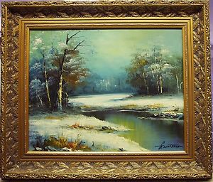 300x256 Original Oil Painting By G. Whitman Winter's Misty Morning. Ebay - Whitman Painting
