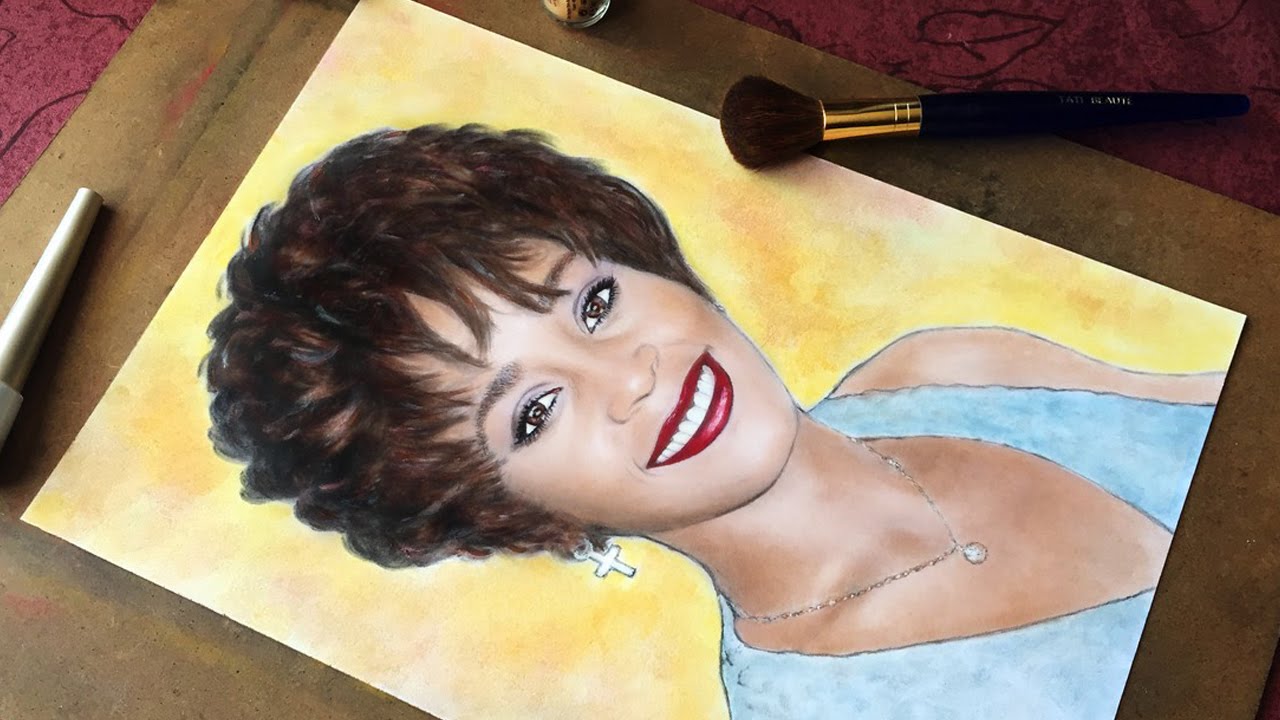 1280x720 Drawing Whitney Houston With Makeup - Whitney Houston Painting