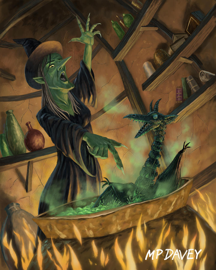 720x900 Wicked Witch Casting Spell Painting By Martin Davey - Wicked Witch Painting