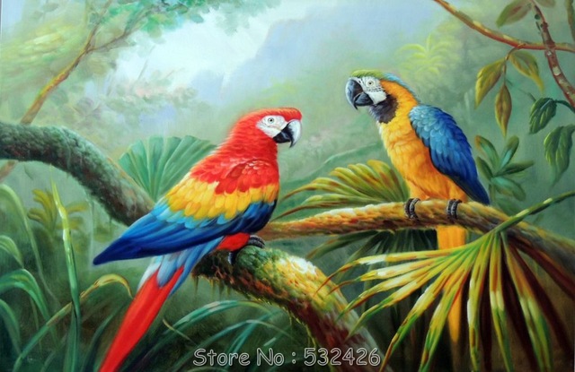 640x415 Macaw Parrot Wild Birds Jungle Tree Swamp 24x36 Handpainted Oil - Wild Bird Painting